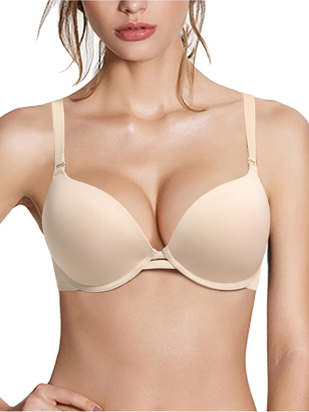 Pushlus Plus Size Push Up Bra Women’s US Size 40A Beige Plunge Sexy